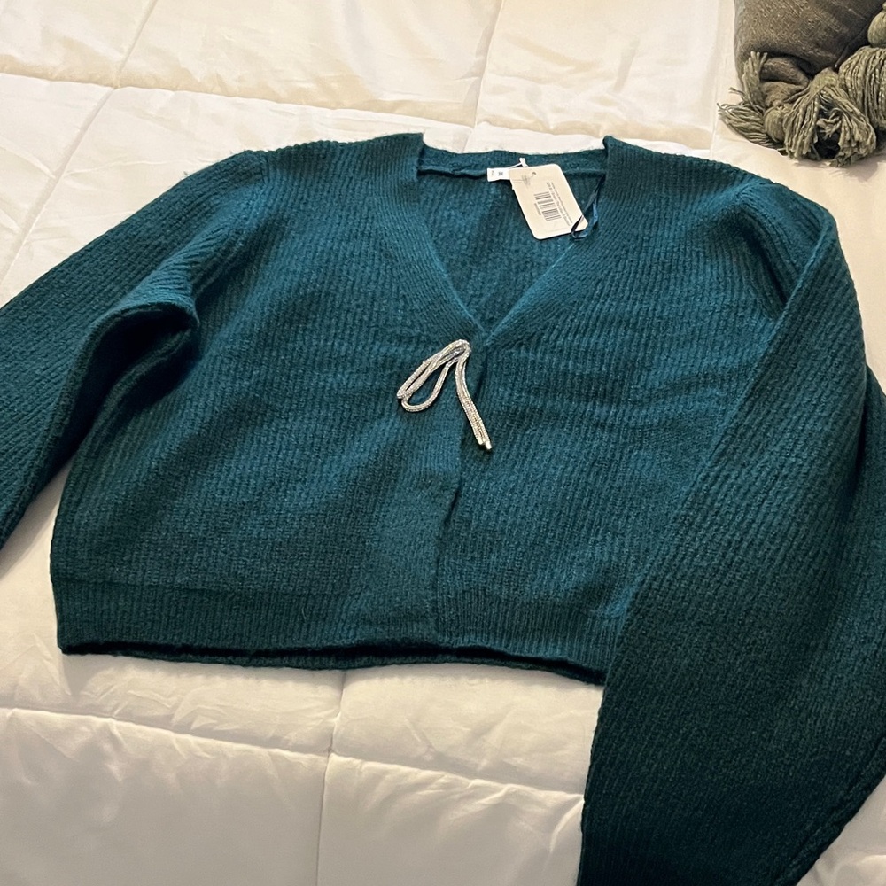 Women's Teal Sweater with Tie Detail